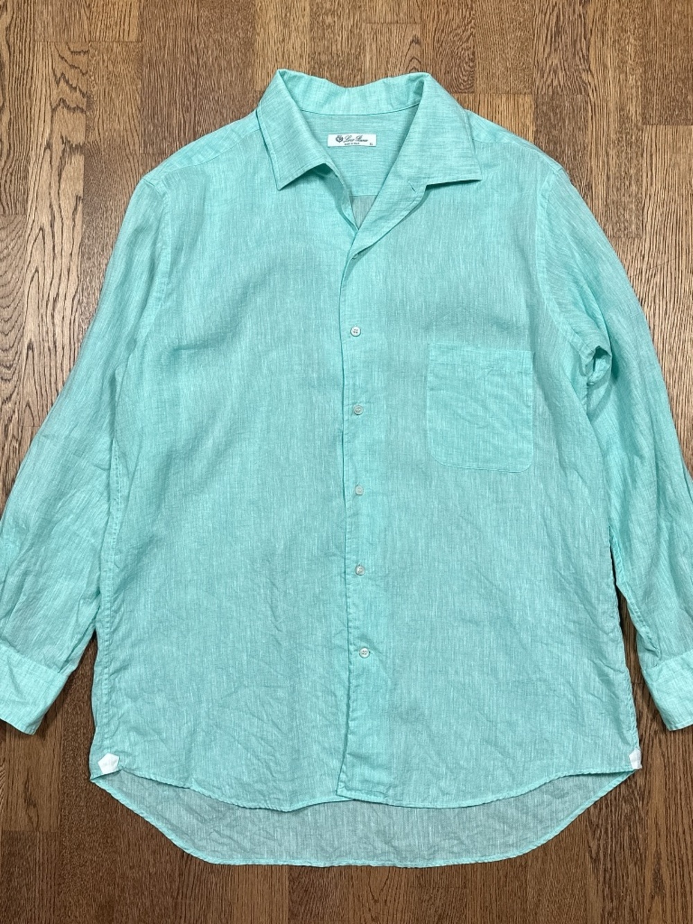 Loro Piana Linen Seafoam Green Long Sleeve Button Shirt Mens XL